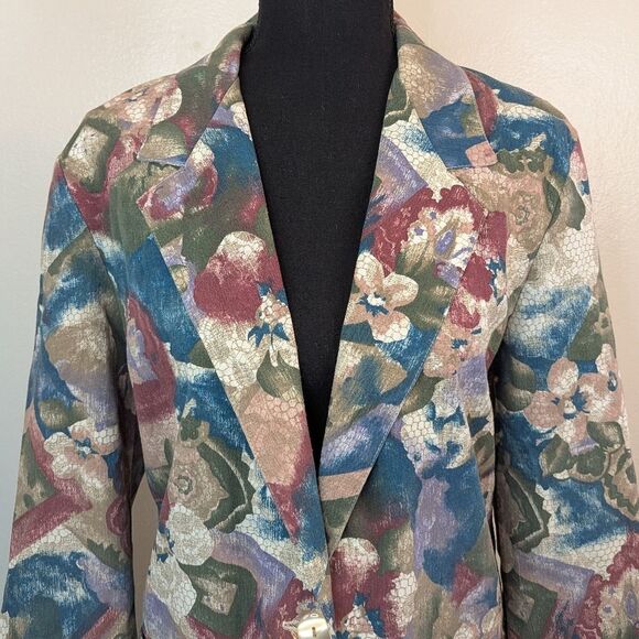 VTG Art To Wear Floral Academia Preppy Gardencore Whimsical Feminine Blazer MD - Picture 3 of 10